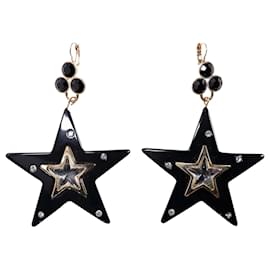 Dolce & Gabbana-Dolce & Gabbana Stelle Drop Earrings in Black and Gold Resin-Black