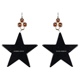Dolce & Gabbana-Dolce & Gabbana Stelle Drop Earrings in Black and Gold Resin-Black