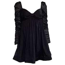 Zimmermann-Zimmermann Ruched Mini Baby Doll Dress in Black Cotton-Black