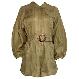 Zimmermann- Zimmermann Estelle Belted Playsuit in Brown Linen-Brown,Red