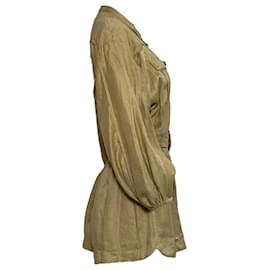 Zimmermann- Zimmermann Estelle Belted Playsuit in Brown Linen-Brown,Red