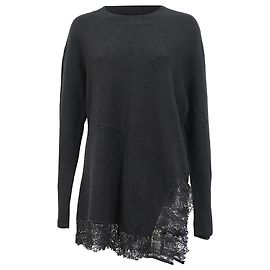 Suéter de lã preta com acabamento em renda tricotada Sandro Paris Preto