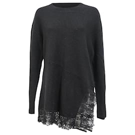 Schwarzer Wollpullover mit gestricktem Spitzenbesatz Sandro Paris Schwarz