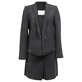 Sandro-Sandro Paris Shimmered Blazer and Shorts Set in Black Wool-Black