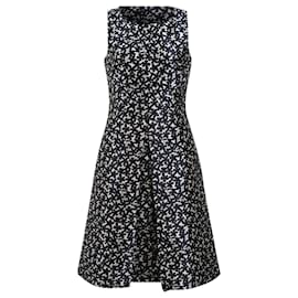 Michael Kors-Michael Kors Floral Printed Midi Dress in Navy Blue Polyester-Blue,Navy blue