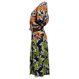 Proenza Schouler- Proenza Schouler Floral Printed Wrap Midi Dress in  Multicolor Viscose-Multiple colors