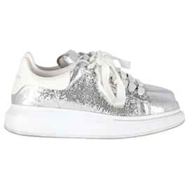 Alexander Mcqueen- Alexander Mcqueen Oversized Sneakers in Metallic Silver Leather-Silvery,Metallic