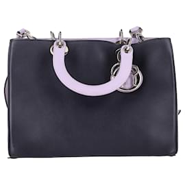 Dior-Christian Dior Medium Diorissimo Tote Bag in Navy Blue and Silver Leather-Grey