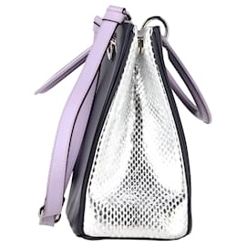 Dior-Christian Dior Medium Diorissimo Tote Bag in Navy Blue and Silver Leather-Grey