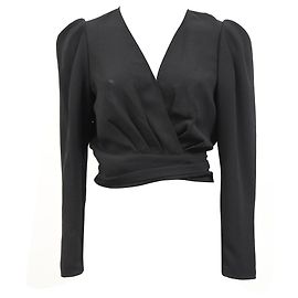 Ba&Sh Oxane Pleated Wrap Cropped Top in Black Polyester Black