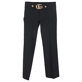 Gucci- Gucci GG Marmont Wide-Leg Trousers in Black Viscose-Black
