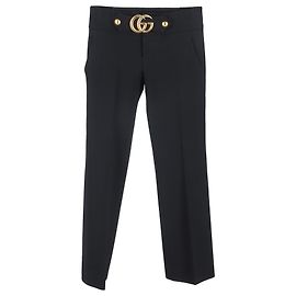 Pantaloni a gamba larga Gucci GG Marmont in viscosa nera Nero