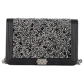 Chanel- Chanel Old Medium Boy Beaded Shoulder Bag in Black Calf Leather-Black