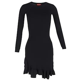 Autre Marque- Altuzarra Mikey Knitted Ruffled Hem Mini Dress in Black Viscose-Black