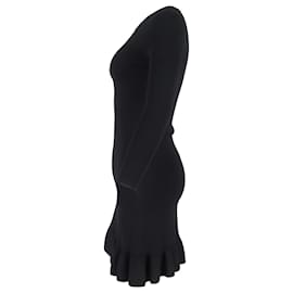Autre Marque- Altuzarra Mikey Knitted Ruffled Hem Mini Dress in Black Viscose-Black
