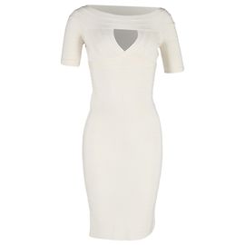 Vestido de comprimento até o joelho com decote barco em rayon branco Herve Leger Branco Cru