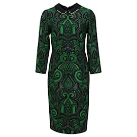 Autre Marque- N 21 Brocade Midi Long Sleeve Dress in Green Polyester-Green