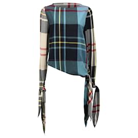 JW Anderson- Jw Anderson Plaid Long Sleeve Blouse in Multicolor Viscose-Multiple colors