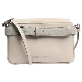 Brunello Cucinelli Bolso cruzado de cuero gris claro con hebilla Gris