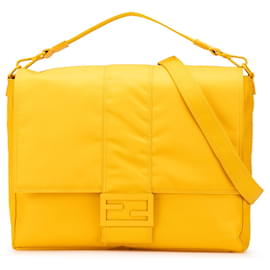 Fendi-Sac à main Baguette large en nylon Econyl jaune Fendi-Jaune