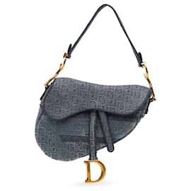 Dior-Dior Blue Oblique Embroidered Denim Saddle Bag-Blue