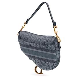 Dior-Dior Blue Oblique Embroidered Denim Saddle Bag-Blue