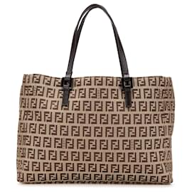 Fendi-Fendi Brown Zucchino Canvas Tote-Brown,Beige