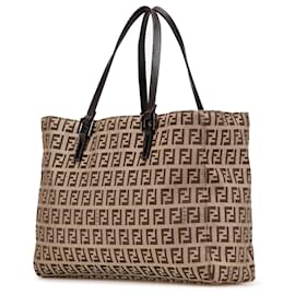 Fendi-Fendi Brown Zucchino Canvas Tote-Brown,Beige