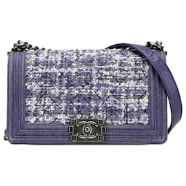 Chanel-Chanel Blue Medium Denim and Tweed Boy Bag-Blue
