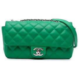 Chanel Green Medium Quilted Lambskin Rubber Coco Rain Flap Green