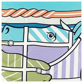 Hermès-Hermès Blue Quadrige Bayadere Giant Triangle Scarf-Blue,Light blue