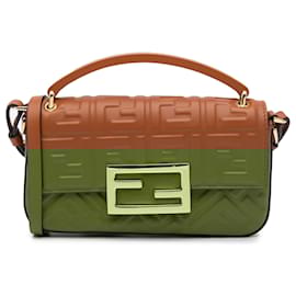 Fendi-Fendi Brown Zucca Embossed Leather Baguette Phone Pouch Satchel-Brown