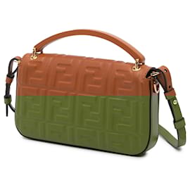 Fendi-Fendi Brown Zucca Embossed Leather Baguette Phone Pouch Satchel-Brown