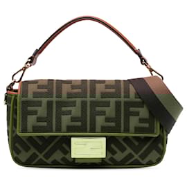 Fendi-Fendi Brown Zucca Embroidered Canvas Baguette Satchel-Brown