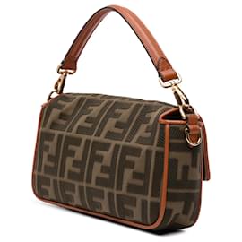 Fendi-Fendi Brown Zucca Embroidered Canvas Baguette Satchel-Brown