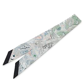Hermès-Hermès Gray Splash Park Silk Twilly Scarf-Brown,Grey