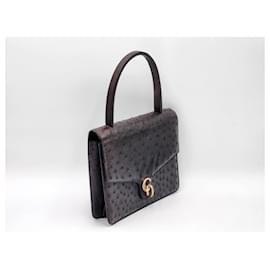 Dior-Christian Dior Diorever Rare Vintage Ostrich Top Handle Handbag-Dark grey