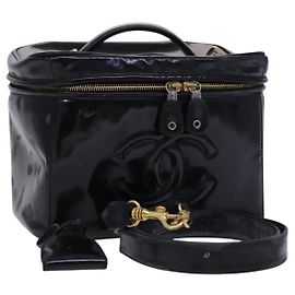CHANEL Vanity Handtasche Lackleder 2way Schwarz Gold CC Auth MY059 Schwarz Golden