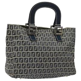 Fendi-FENDI Zucchino Canvas Hand Bag Navy Silver Auth yk17654-Silvery,Navy blue
