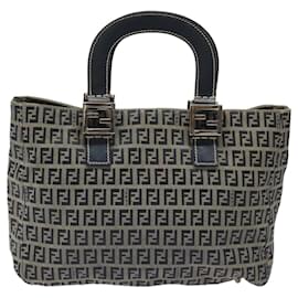 Fendi-FENDI Zucchino Canvas Hand Bag Navy Silver Auth yk17654-Silvery,Navy blue