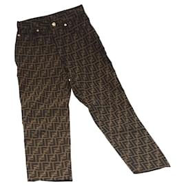 Fendi-FENDI Zucca Canvas Pants 40 Black Brown Auth am7779-Brown,Black