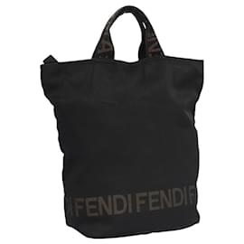 Fendi-FENDI Tote Bag Canvas Black Brown Auth bs22674-Brown,Black