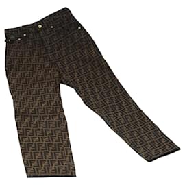 Fendi-FENDI Zucca Canvas Pants 42 Black Brown Auth am7905-Brown,Black