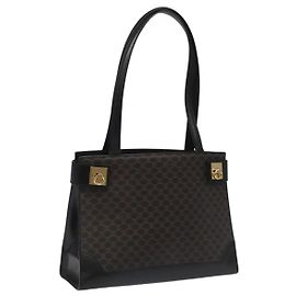 Céline CELINE Macadam Canvas Shoulder Bag PVC Leather Black Gold Auth MY004 Black Golden