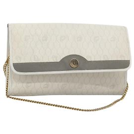 Christian Dior Honeycomb Canvas Chain Shoulder Bag PVC Leather White Auth KD140 White