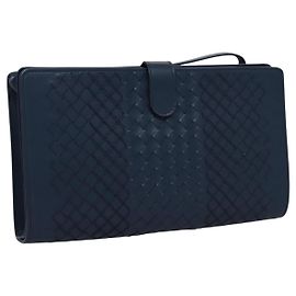 Autre Marque BOTTEGAVENETA INTRECCIATO Clutch Bag Leather Navy Auth bs23055 Navy blue