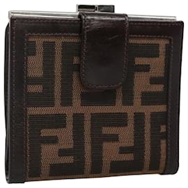 Fendi-FENDI Zucca Canvas Gamaguchi Wallet Black Brown Auth fm4412-Brown,Black