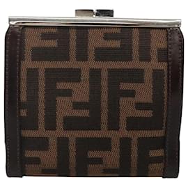 Fendi-FENDI Zucca Canvas Gamaguchi Wallet Black Brown Auth fm4412-Brown,Black
