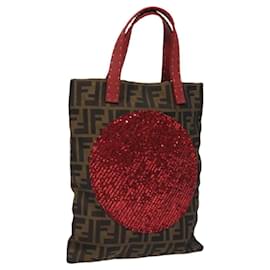 Fendi-FENDI Zucca Canvas Hand Bag Sequin Black Brown Auth hk2107-Brown,Black