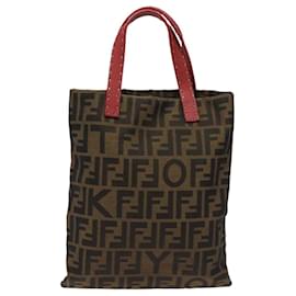 Fendi-FENDI Zucca Canvas Hand Bag Sequin Black Brown Auth hk2107-Brown,Black